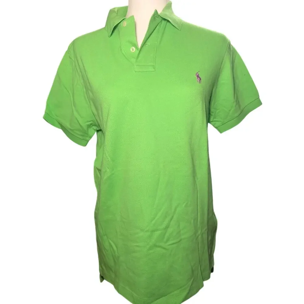 Polo Ralph Lauren Lime Green Polo Shirt, Purple Pony, Custom Fit, Men Small, NWT